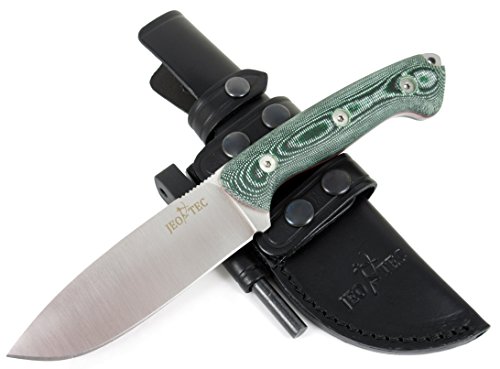 JEO-TEC NÂº31 Bushcraft Survival Hunting Knife, Stainless Steel Mova 58, Genuine Leather Multiposition Sheath + Firesteel, Handmade