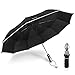 Ace Teah Travel Umbrella Windproof with Teflon Coating, Automatic Folding Umbrella Auto Open Close, 10 Ribs Compact Black Rain Umbrella for Men Women with Safety Reflective Strip – Black