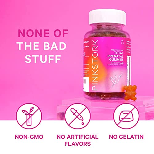 Pink Stork Total Prenatal Gummies Raspberry Prenatal Vitamin Gummy, B