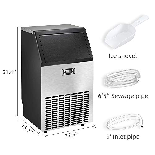Joy Pebble Commercial Ice Maker Machine, 100 LBS/24H Automatic Freestanding Ice Maker Undercounter, Ideal for Restaurants, Bars, Homes and Offices - Includes Scoop and Connection Hose