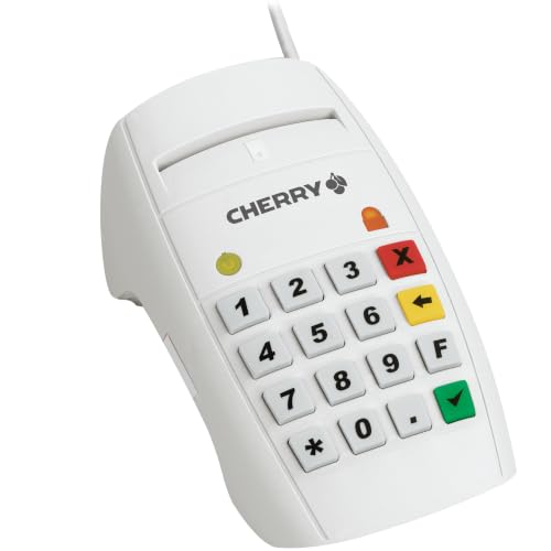 CHERRY Smart Terminal ST-2100, Chipkartenleser für KVK, eGK & Elektronische Signaturen, Homebanking, USB-Smartcard Leser, Einhändige Bedienung, 16 Tasten, Weiß