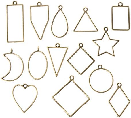 Oawe 14Pcs Geometric Shape Metal Frame Set DIY Epoxy Resin UV Crystal Silicone Molds Jewelry Pendant Making