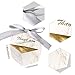 PartyTalk Marble Wedding Favors Candy Boxes Ribbons 50pcs Thank You Gift Bags Baby Shower Bridal Shower Birthday Party Christmas Decorations, Gold and Silver