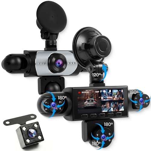 2026 Rimoody 5 Channel Car Dashcam 360°, 5 HD 1080P Cameras Front Rear Left, 3.16 Inch IPS Screen, IR Night Vision, Loop Recording, 24 Hour Parking Surveillance