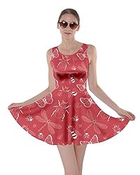 CowCow Womens RedHand Drawing Insect Vintage Skater