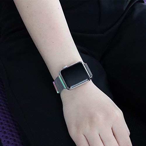 HILIMNY Compatible for Apple Watch Band 42mm 44mm, Stainless Steel Mesh Sport Wristband Loop with Adjustable Magnet Clasp for iWatch Series 1/2 / 3/4, Colorful