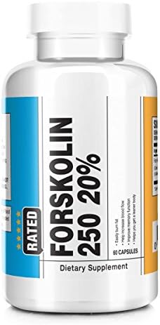 Rated Vitamins Forskolin 250 20% Fat Burner, Appetite Suppressant &amp; Weight Loss Supplement - 60 Capsules (1 Month Supply)