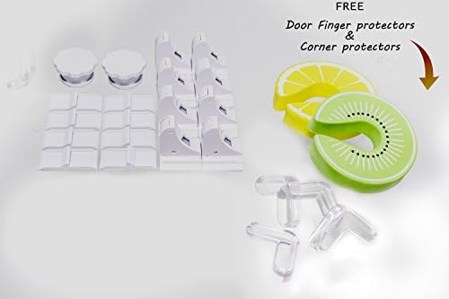Magnetic Cabinet Locks for Baby and Child Safety 8 Locks &amp; 2 Keys; Baby Proofing; Heavy Duty 3M Tape; Easy Install; No Tools/Screws Required; FREE 4 Corner Protectors and 2 Door Finger Protectors