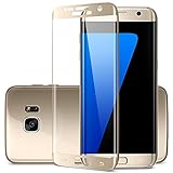 Galaxy S7 Edge Screen Protector, Shinefuture Full Curved Coverage 3D Protector Corning 9H Tempered Glass Screen Protector Guard For Samsung Galaxy S7 Edge (Gold)