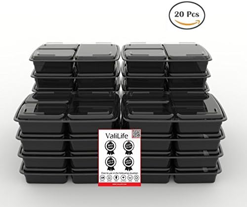 Meal Prep Containers, [20 Pack] Valilife 3 Compartment Food Prep Containers (33oz 3 compartment)
