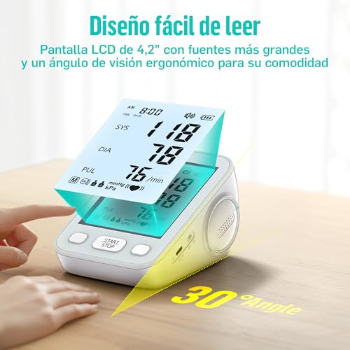 Runstar Arm Blood Pressure Monitor with Wide Range Armband (22cm-42cm) for Home Use, Automatic Digital Blood Pressure Monitor with Storage Bag and Memory 2x99 Readings, Grey
