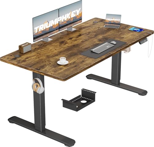 TRIUMPHKEY Höhenverstellbarer Schreibtisch 140x70, 18mm Tischplatte & USB-A