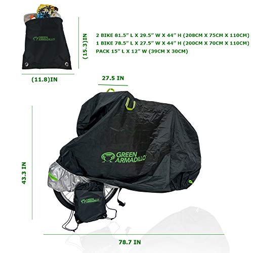 image for Green Armadillo Waterproof Bicycle Cover for 1 Bike with Backpack:, 2 