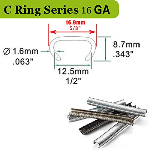 Meite 16 Gauge 1/2" Crown 304 Stainless Steel Hog Ring Staples - For SC760C Tools, 18,000 PCS/Box