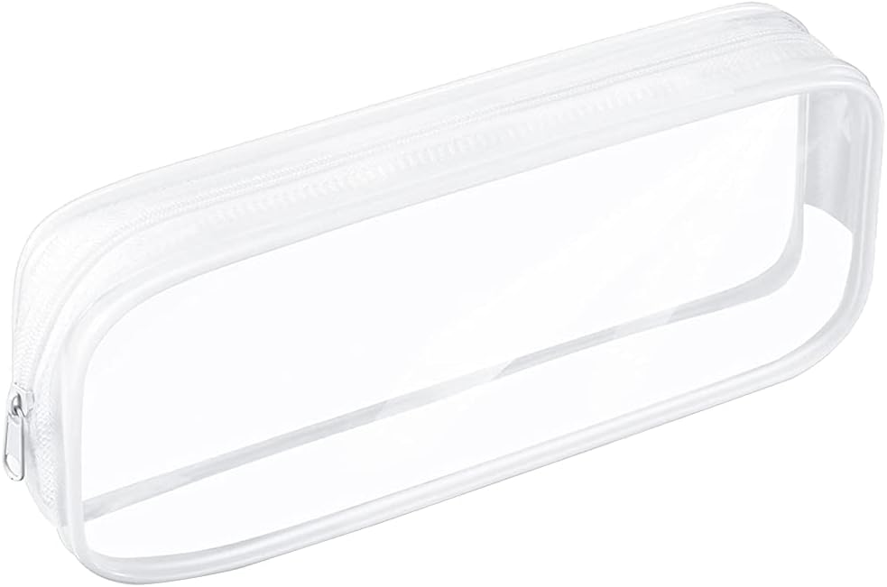 CHEERYMAGIC Clear Pencil Case Clear Exam Pencil Pouch PVC Zippered White
