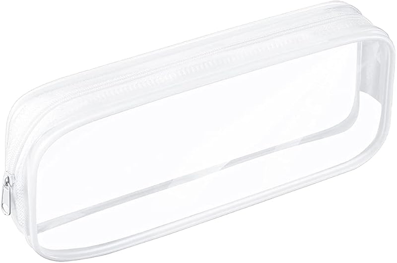 CHEERYMAGIC Clear Pencil Case Clear Exam Pencil Pouch PVC Zippered White