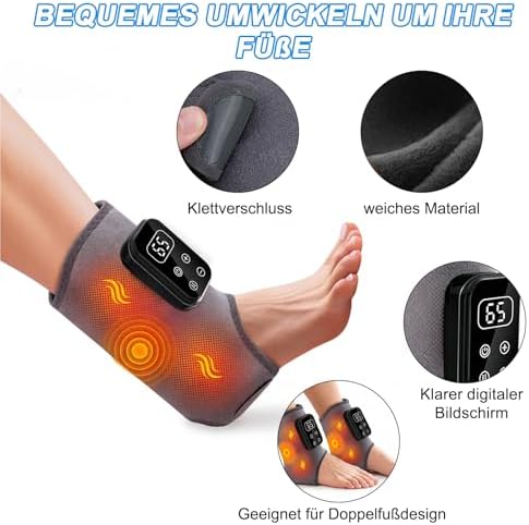 Fussmassagegerät, kabelloses elektrisches Fußmassagegerät für Schmerzlinderung & Durchblutung, 3-in-1 Triple Therapy Foot Massager mit 2000mAh Akku, 6 Heizstufen bis 65°C, Gesundheit Geschenk,grau