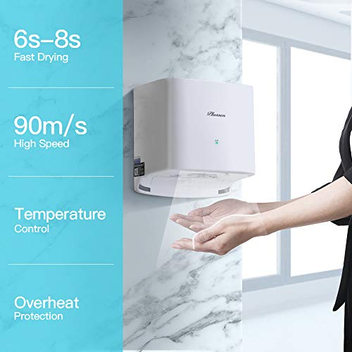 PLUSSEN Automatic Commercial Hand Dryers for Bathrooms with HEPA Filter, Cold/Hot Air Compact Electric Hand Dryer Machine | Abs Cover | 1000W | 110-120V (White 2) - Thumbnail 2