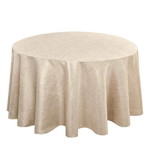 Hiasan Mantel Redondo de Lino de 275 cm — Resistente a Las Arrugas y Manchas, Tela de poliéster Lavable para Comedor, Cocina y Fiestas, Color Beige