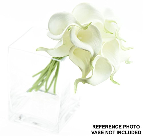FiveSeasonStuff 10 Stems of Real Touch Calla Lillies (Latex) Artificial Flower Bouquet, Perfect for Wedding, Bridal, Party, Home Office Décor DIY (White & Green Spathe) - Thumbnail 2