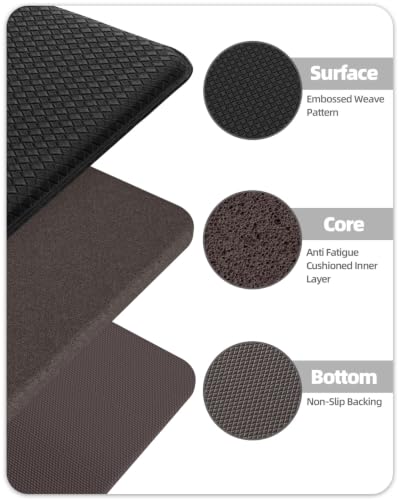 Color&Geometry Anti Fatigue Kitchen Mat Set of 2 Piece, Cushioned, Easy to Clean Kitchen Runner Rug for Floor/Sink, Non Skid Waterproof Kitchen Rugs for Long Standing, 17"x29"+17"x59", Black