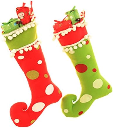 Zerowin Cute Elf Boots Shoes Socks Christmas Holiday Stocking Candy Gift Bags Hanging Ornaments for Santa Festival Party Tree Decoration (Red&amp;Green)