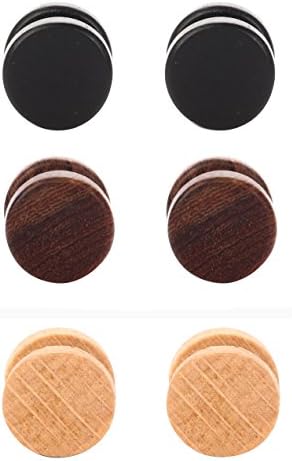 Tanyoyo Wood Cheater Fake Ear Plugs Gauges Illusion Screw Stud Earrings 3-6 pair a set