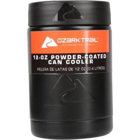 Ozark Trail 12-ounce Vacuum Insulated Stainless Steel Can Cooler with Metal Gasket (Black Cooler)