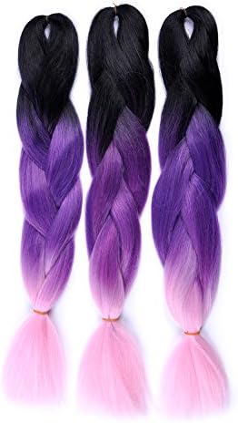 Jumbo Braiding Hair 3pcs (black/purple/pink) Ombre Synthetic Braiding Hair Extension 24"