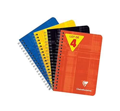 Clairefontaine 668592AMZC CONFEZIONE DA 4 TACCUINI a Spirale - 9x14 cm - 100 pagine quadretti piccoli - Carta Bianca 90 g - copertina in carta laminata - colores casuales