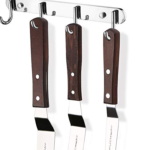 PUCKWAY 4PCS Cake Decorating Angled Icing Spatula set with 4, 6, 8 & 10 Inch Stainless Steel Blade, Wood Handle Offset Frosting Spatulas and Cake Stripping Tool