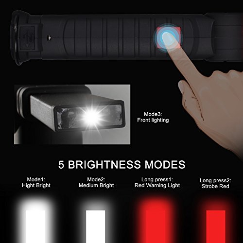 COB Work Lights , USB Rechargeable Work Light with Magnetic Base Ultra Bright LED Flashlight, Inspection Lamp for Car Repairing, Workshop, Garage, Camping, Emergency (Black,Collapsible)[2018 New]