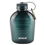 BOTTLED JOY Military Canteen Water Bottle, Plastic Tritan Sports Water Bottle Portable with Strap for Hiking Camping, 1 Quart