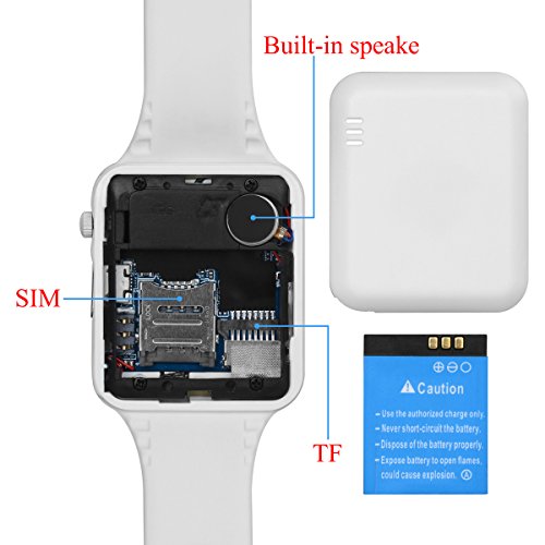 2018 Newest Smart Watch PLYSIN Bluetooth Smartwatch Unlocked Watch Cell Phone with Sim Card Slot Track Activity Watch with Pedometer Camera Music-Player for iOS iPhone Android Samsung (White) - Thumbnail 3