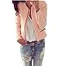 Women Fashion Casual Long Sleeve O Neck Front Zipper Pink Coat Jacket (L)