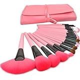 Leegoal Professional Bridal Eye Lip Powder Face Makeup Brush Set With Leather Bag (24pcs,Pink)