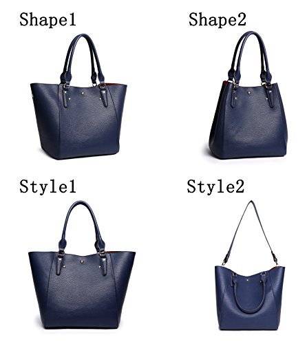 Obosoyo Women's Waterproof Handbags Ladies Synthetic Leather Tote Shoulder Bags Fashion Travelling Mommy Soft Hot Purse Navy Blue - Thumbnail 5