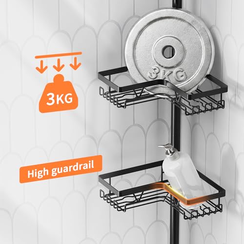 Kegii Telescopic Shower Caddy Corner Shower Shelf Bathroom Corner Storage Black
