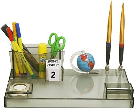 Rasper Smoke Black Executive Pen Stand With Globe Organizer Office Stationery