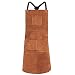 QeeLink Leather Welding Apron - Heat & Flame-Resistant Heavy Duty Work Apron with 6 Pockets, 42" Extra Large & Cross Back Extra Long Strap, Adjustable M to XXXL Aprons for Men & Women (Brown)
