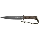 Tops Knives Wild Pig Hunter Full Tang Fixed Blade- Sniper Gray Blade Finish- Brown Leather Sheath w/Belt Loop (Green Canvas Micarta Handle)
