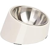 SUPERDESIGN Anti-Vomiting 15&deg; Slanted Pet Bowl S/0.5 Cup White | 15&deg; Tilted, Anti-Vomit &amp; Neck Relief, Non-Slip Base, Detachable Stainless Steel Liner, Dishwasher Safe, for Cats &amp; Dogs