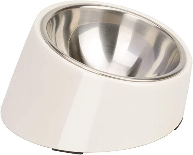 Photo 1 of SuperDesign Mess Free 15° Slanted Bowl for Dogs and Cats, Tilted Angle Bulldog Bowl Dog Feeder, Non-Skid & Non-Spill, Easier to Reach Food S/0.5 Cup White