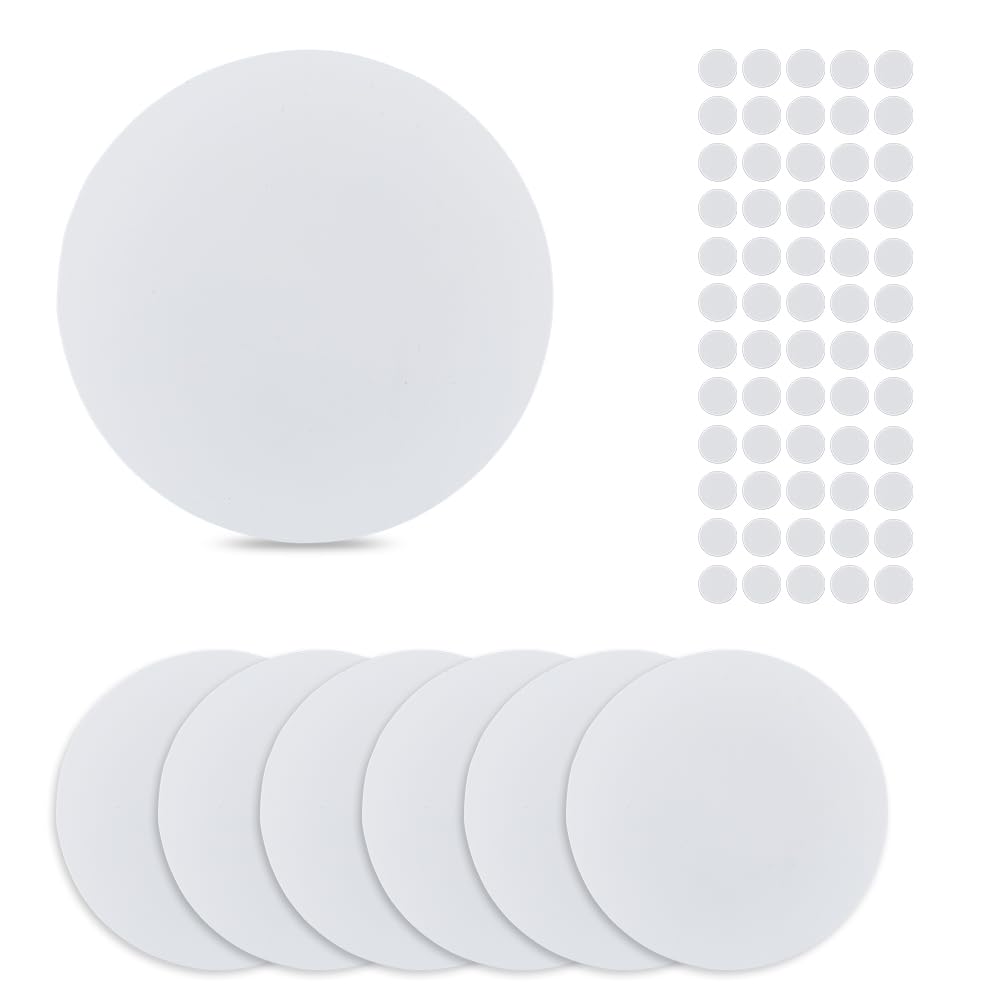 SUPERFINDINGS 8Pcs Wall Hole Cover Sheets with 60PCS Plastic Stickers 152mm Plastic Wall Patches PVC Material Dustproof Cover Plate Flat Round Frosted Blank Plate for Wall Plasterboard Hole Covering
