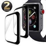[2 Pack] Screen Protector for Apple Watch Series 5 Series 4 44mm, Anti-Scratch Bubble-Free 3D Protective Full Coverage Tempered Glass Screen Film Compatible with iWatch 44mm (Black) (44 mm)