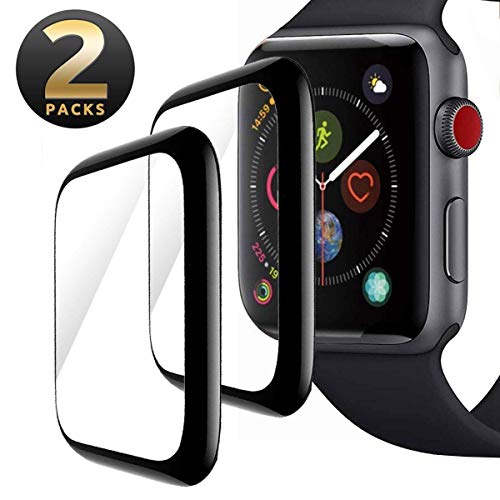 [2 Pack] Screen Protector for Apple Watch Series 5 Series 4 44mm, Anti-Scratch Bubble-Free 3D Protective Full Coverage Tempered Glass Screen Film Compatible with iWatch 44mm (Black) (44 mm)