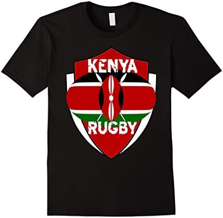 Men's Kenya Rugby Fan T-Shirt Distressed Text Red Shield 2XL Black