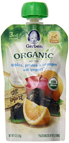 Gerber Organic 3rd Foods Apples, Prunes & Oranges with Yogurt, 4.23 Ounce Pouch  (Pack of 12)