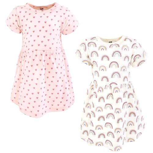Hudson Baby Infant and Toddler Girls Cotton Dresses, Soft Rainbow, 0-3 Months
