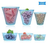 Roysmart Reusable Silicone Food Storage Bags, Zip Lock Top Leakproof Containers BPA Free Dishes Storage Bags Cups and Bowl Microwave Dishwasher Freezer Safe Storage for Fruit Snack Vegetables-6Pack